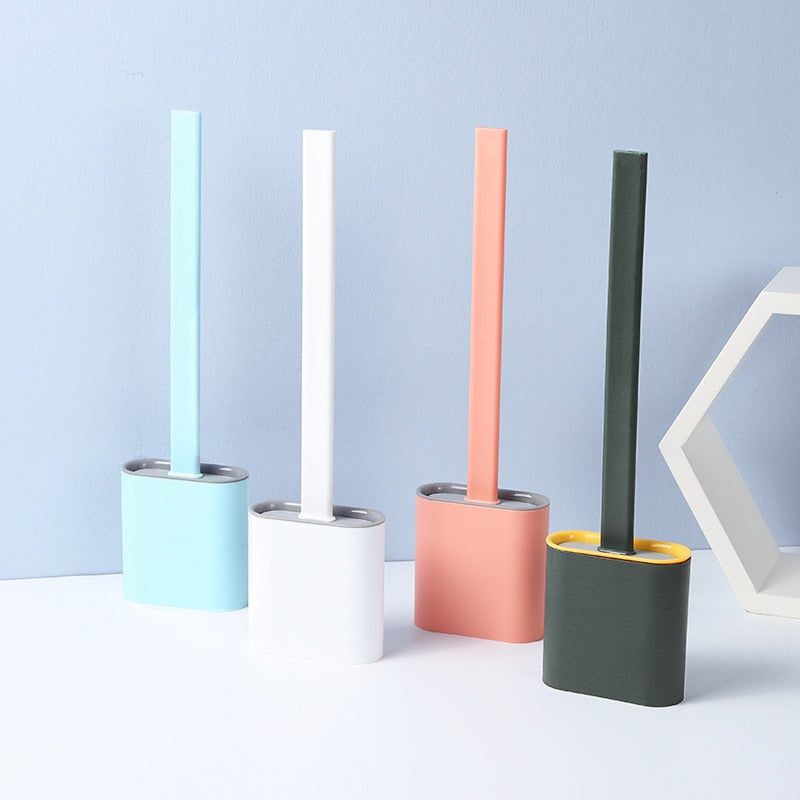 Toilet Brush | Silicone Flexible Head | Antibacterial & Durable | Wall-Mount Holder Included