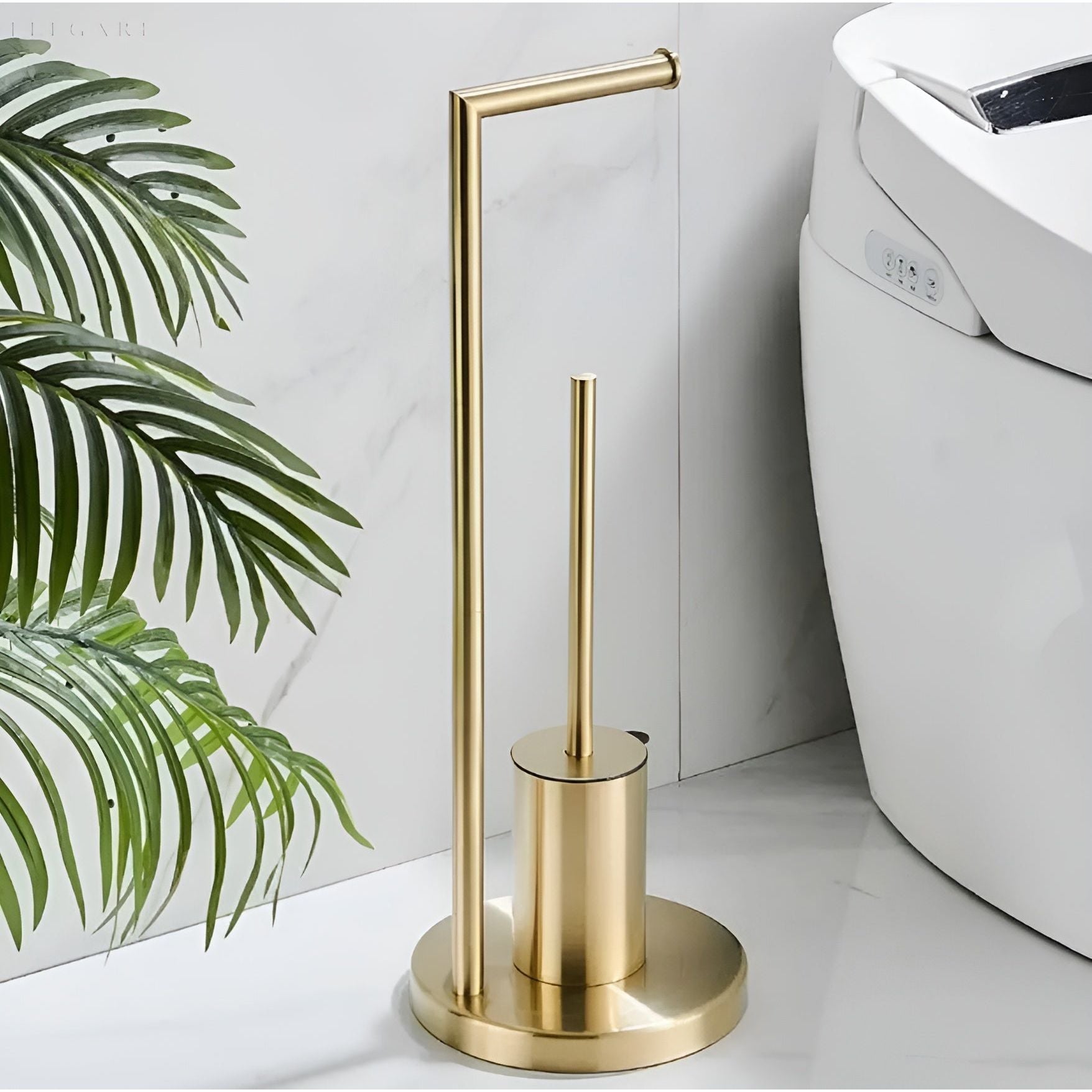 Toilet Paper Holder | Integrated Brush | Stainless Steel Finish | Space-Saving Design