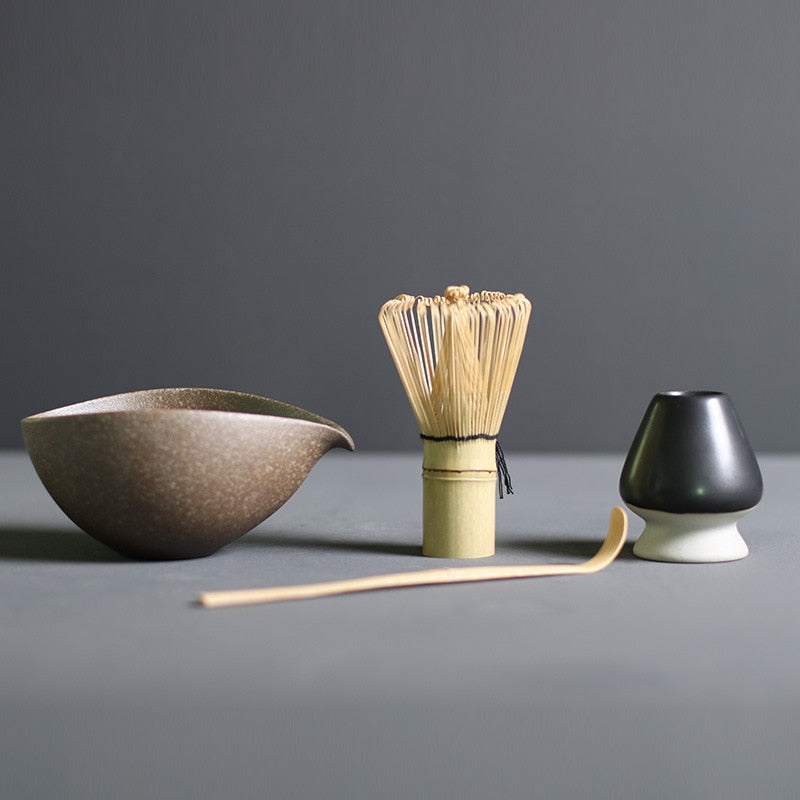 Traditional Matcha Set | Handcrafted Bamboo Whisk & Ceramic Bowl | Spoon & Whisk Holder