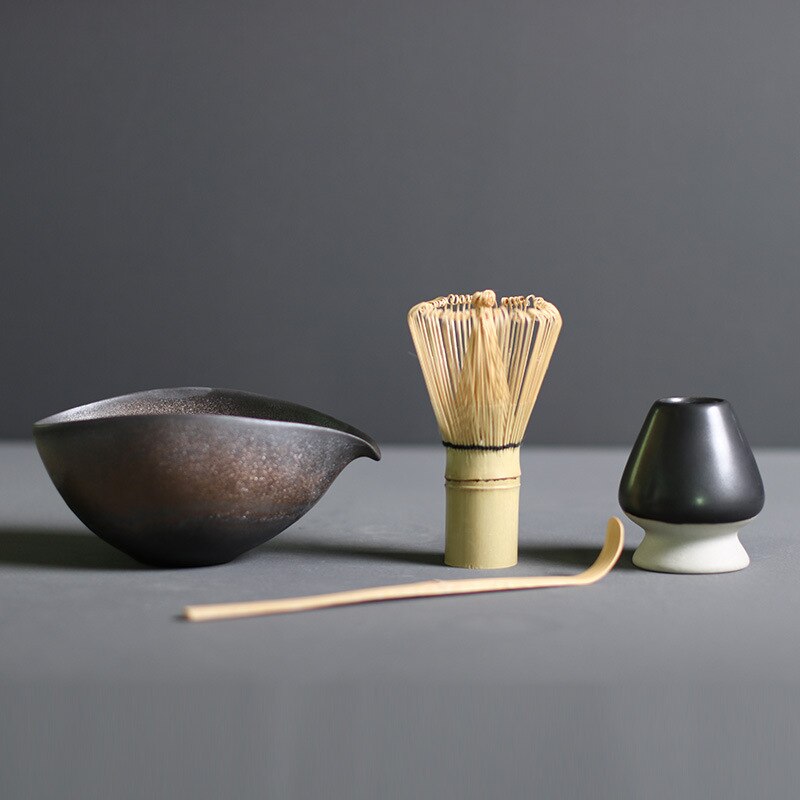 Traditional Matcha Set | Handcrafted Bamboo Whisk & Ceramic Bowl | Spoon & Whisk Holder