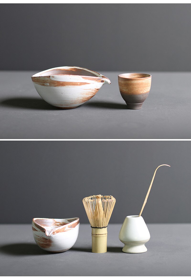 Traditional Matcha Set | Handcrafted Bamboo Whisk & Ceramic Bowl | Spoon & Whisk Holder