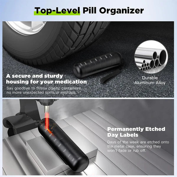 Travel Pill Organizer | Modular 7-Day Stackable Design | Aluminum with Waterproof Silicone Seal