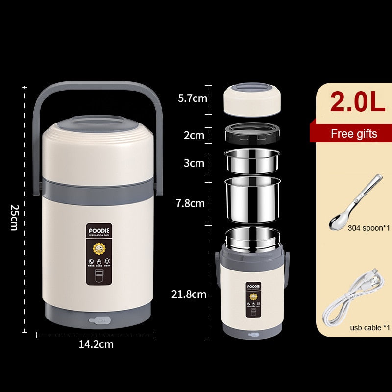 USB Heated Lunch Box | Stainless Steel Liner | Portable Food Warmer