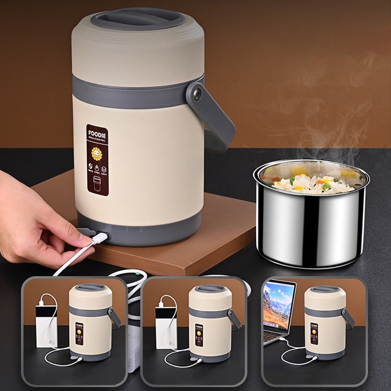 USB Heated Lunch Box | Stainless Steel Liner | Portable Food Warmer