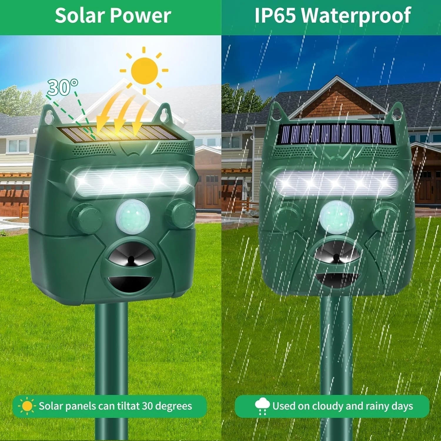 Ultrasonic Animal Repeller | Solar-Powered Motion-Activated | 1,200 sq ft Coverage