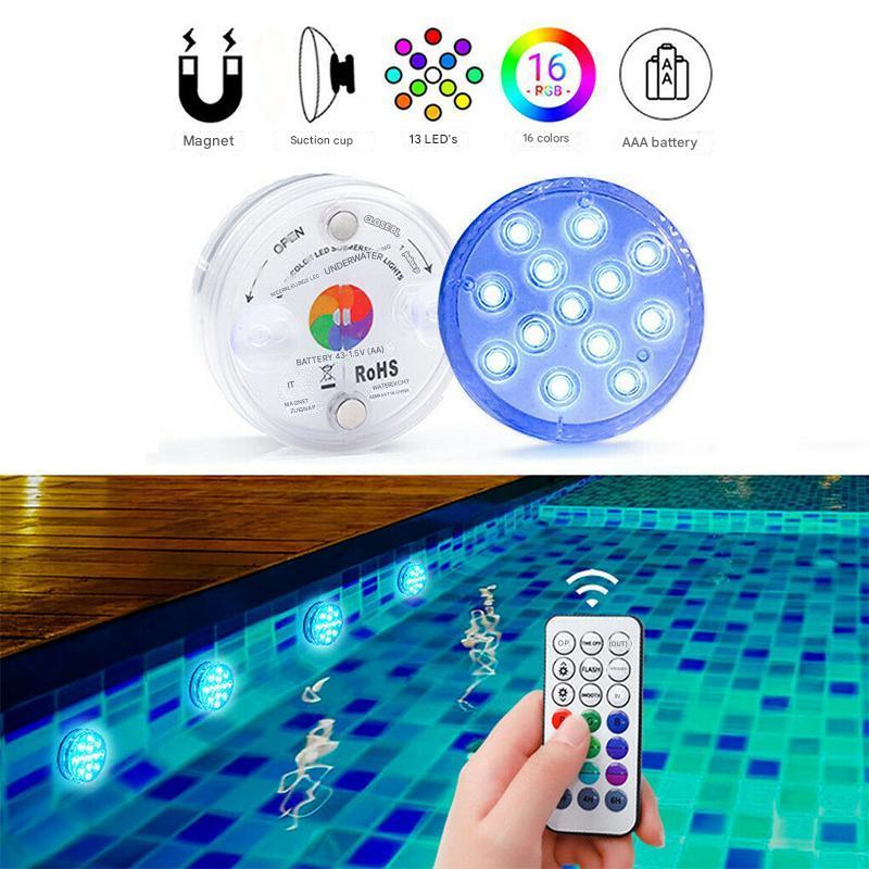 Underwater LED Lamp | 16 Colors & Multiple Modes | Remote & Suction Cups | Pool, Pond & Bathtub