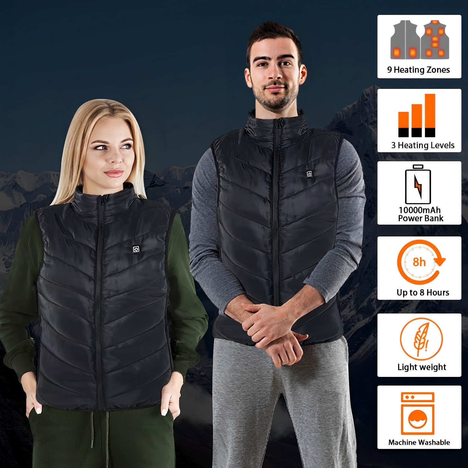 Unisex Heated Vest | USB-Powered Multi-Zone Heating | Up to 8-Hour Warmth