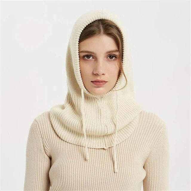 Unisex Knit Beanie | Soft Cashmere-Blend Knit | Adjustable Drawstring & Hood | Cold Weather Warmth