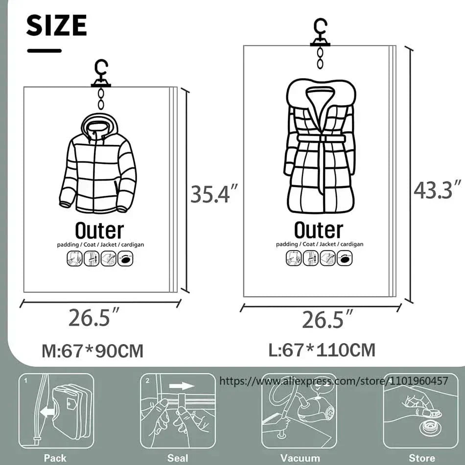 Vacuum Storage Bags for Clothes | Hanging Space-Saving Design | Dust & Moisture Resistant | 3-Pack