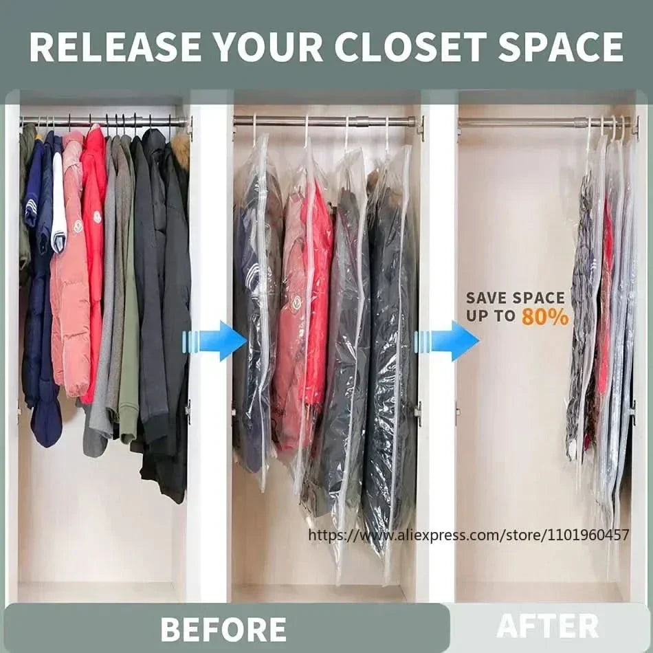 Vacuum Storage Bags for Clothes | Hanging Space-Saving Design | Dust & Moisture Resistant | 3-Pack