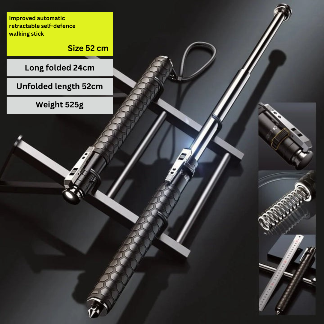 Walking Stick for Hiking & Urban Safety | Spring-Loaded Telescopic | Steel Frame & Anti-Slip Grip