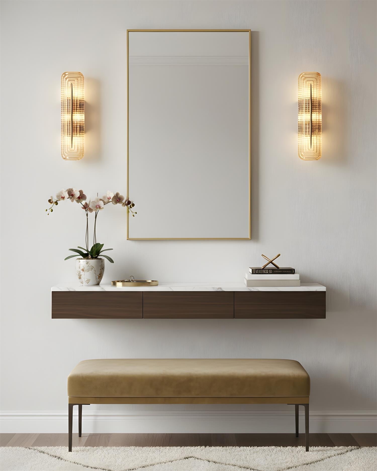 Wall Lamp | Geometric Textured Linear Design | Dimmable Hardwired | Ambient Accent Light