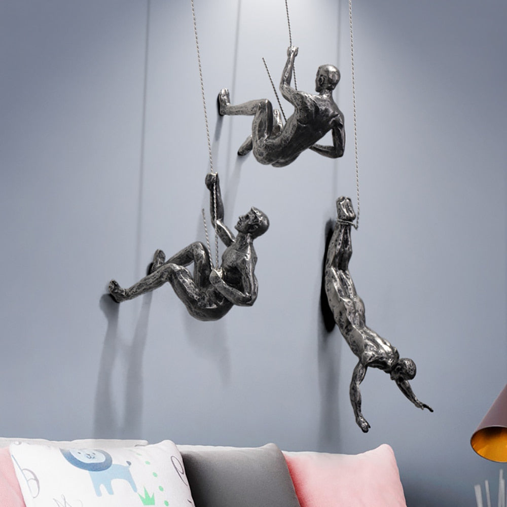 Wall Sculpture | Climbing Figure | Resin & Iron Wire | Modern Industrial Accent