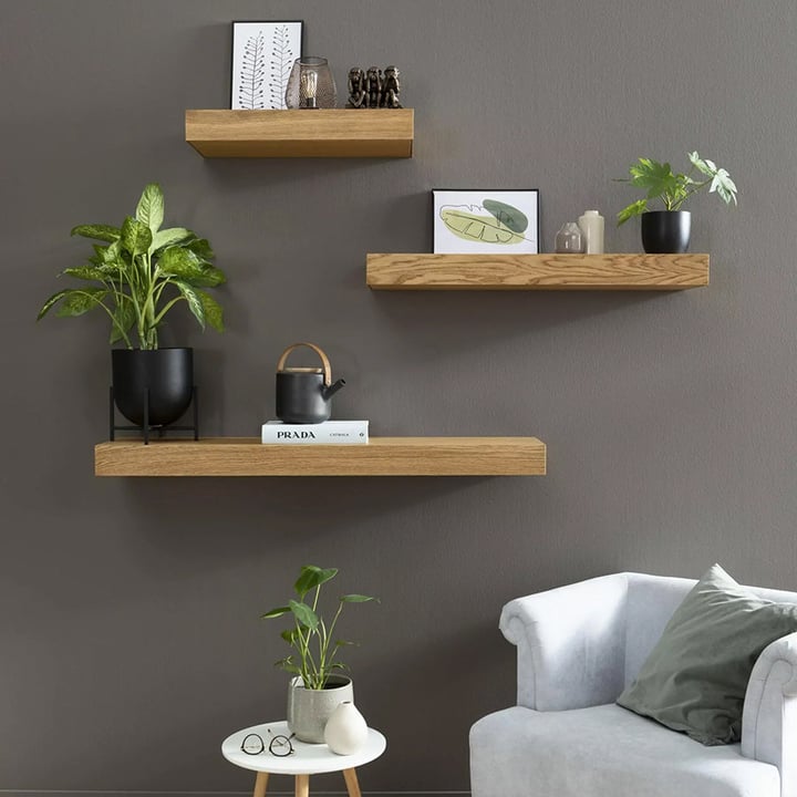 Wall Shelf | Hidden-Compartment Flap | Wood Finish | Space-Saving