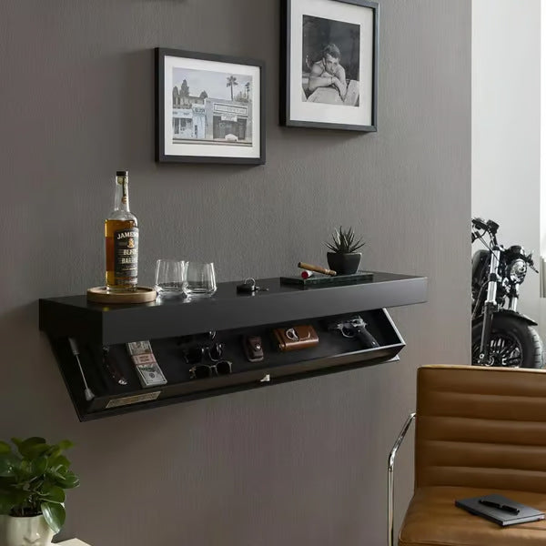 Wall Shelf | Hidden-Compartment Flap | Wood Finish | Space-Saving
