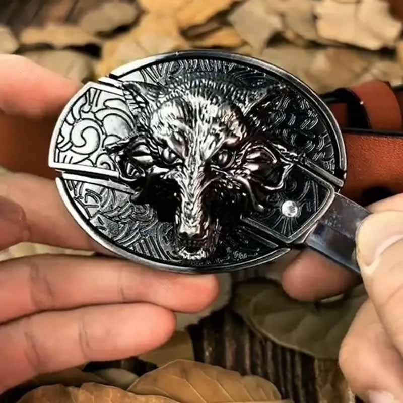 Western Belt Buckle | Hidden EDC Tool | Oval Metal Design & Fits 1.5 in Belts
