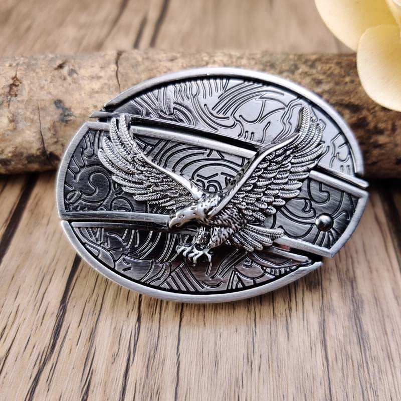 Western Belt Buckle | Oval Metal Design | Hidden EDC Tool | Fits Standard Belts