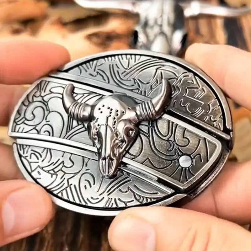 Western Belt Buckle | Oval Metal Design | Hidden EDC Tool | Fits Standard Belts