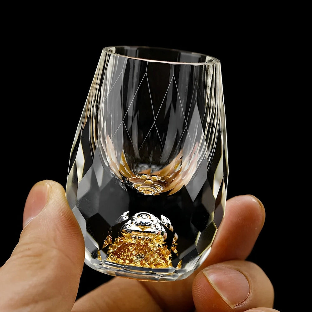 Whisky Glasses | Handmade Crystal with Real Gold Flakes | Set of 2 | For Premium Drinks