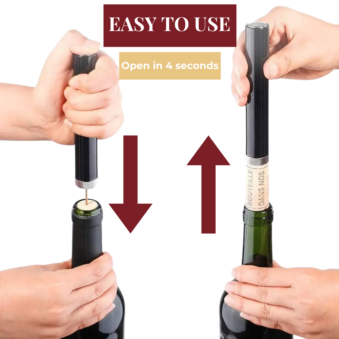 Wine Opener | Air Pressure Push-Button | Stainless Steel | Compact & Portable