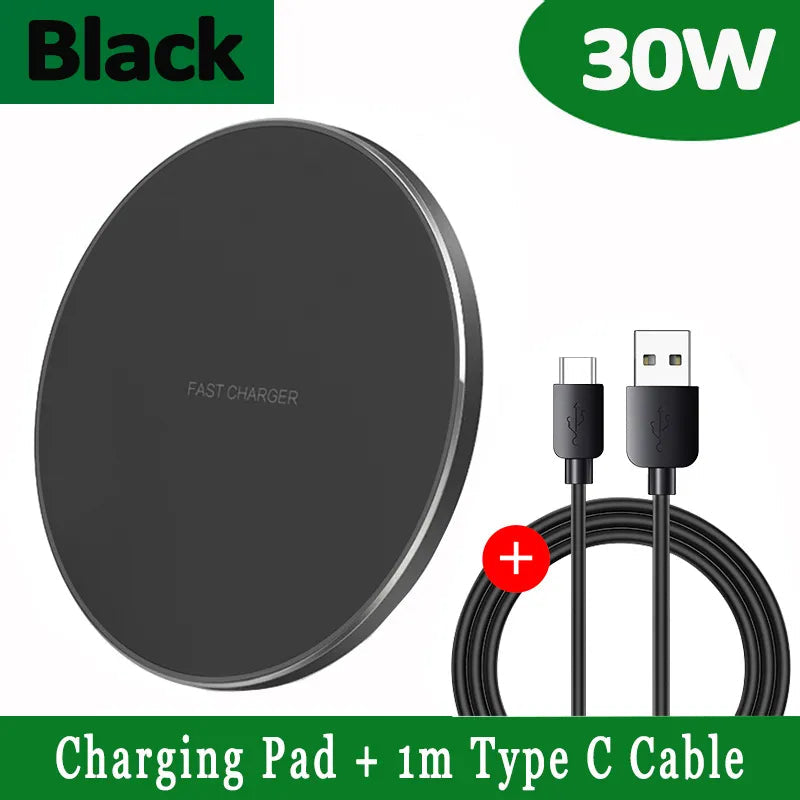 Wireless Charging Pad | 30W Fast Charge | USB-C Cable Included