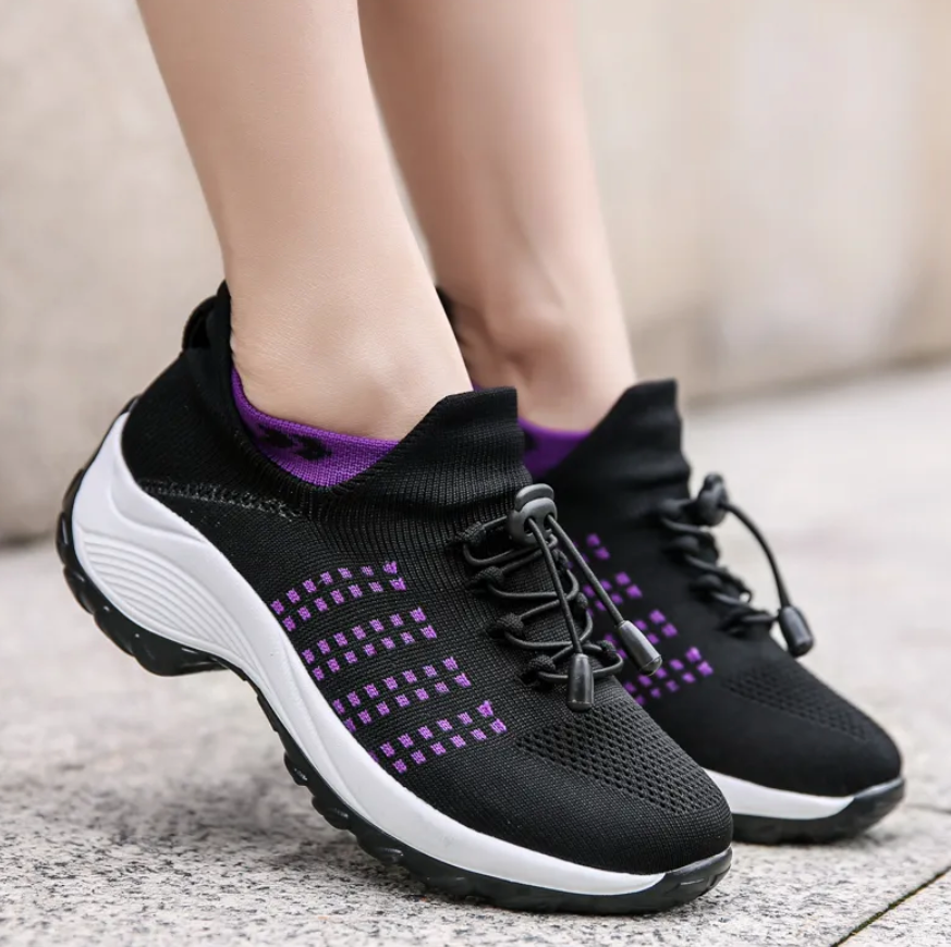 Women's Casual Slip-On Shoes | Mesh Upper & Elastic Lace | Two-Tone Thick Sole | Comfortable Fit
