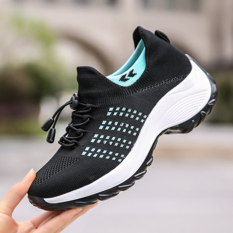 Women's Casual Slip-On Shoes | Mesh Upper & Elastic Lace | Two-Tone Thick Sole | Comfortable Fit