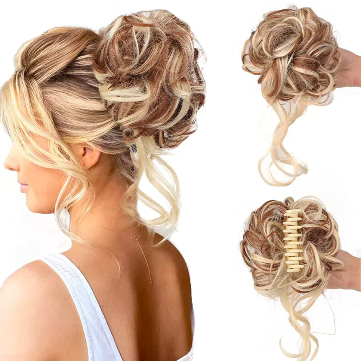 Women's Clip-In Hair Bun | Curly & Natural-Looking | Synthetic Hair & Secure Clip | All-Day Hold