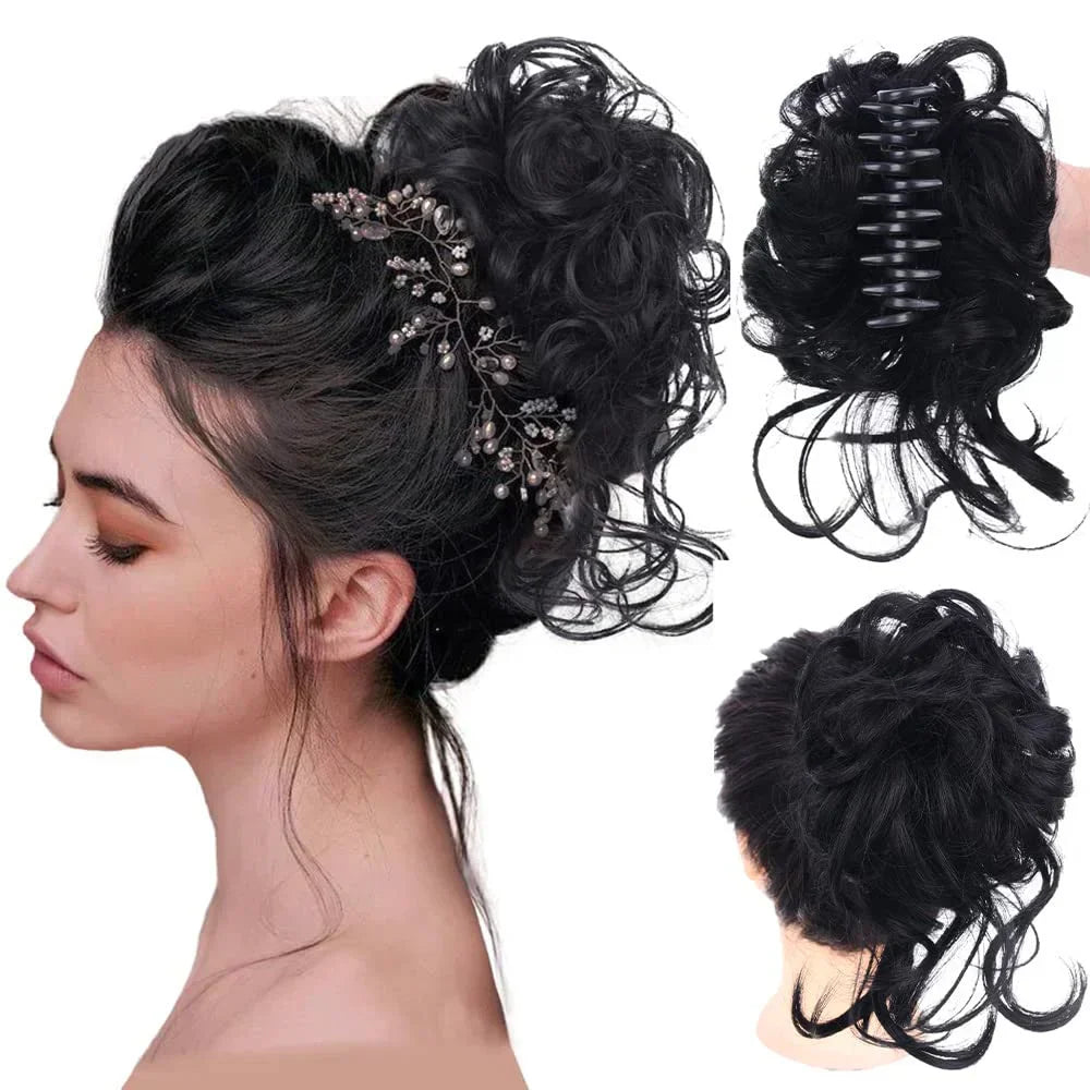 Women's Clip-In Hair Bun | Curly & Natural-Looking | Synthetic Hair & Secure Clip | All-Day Hold