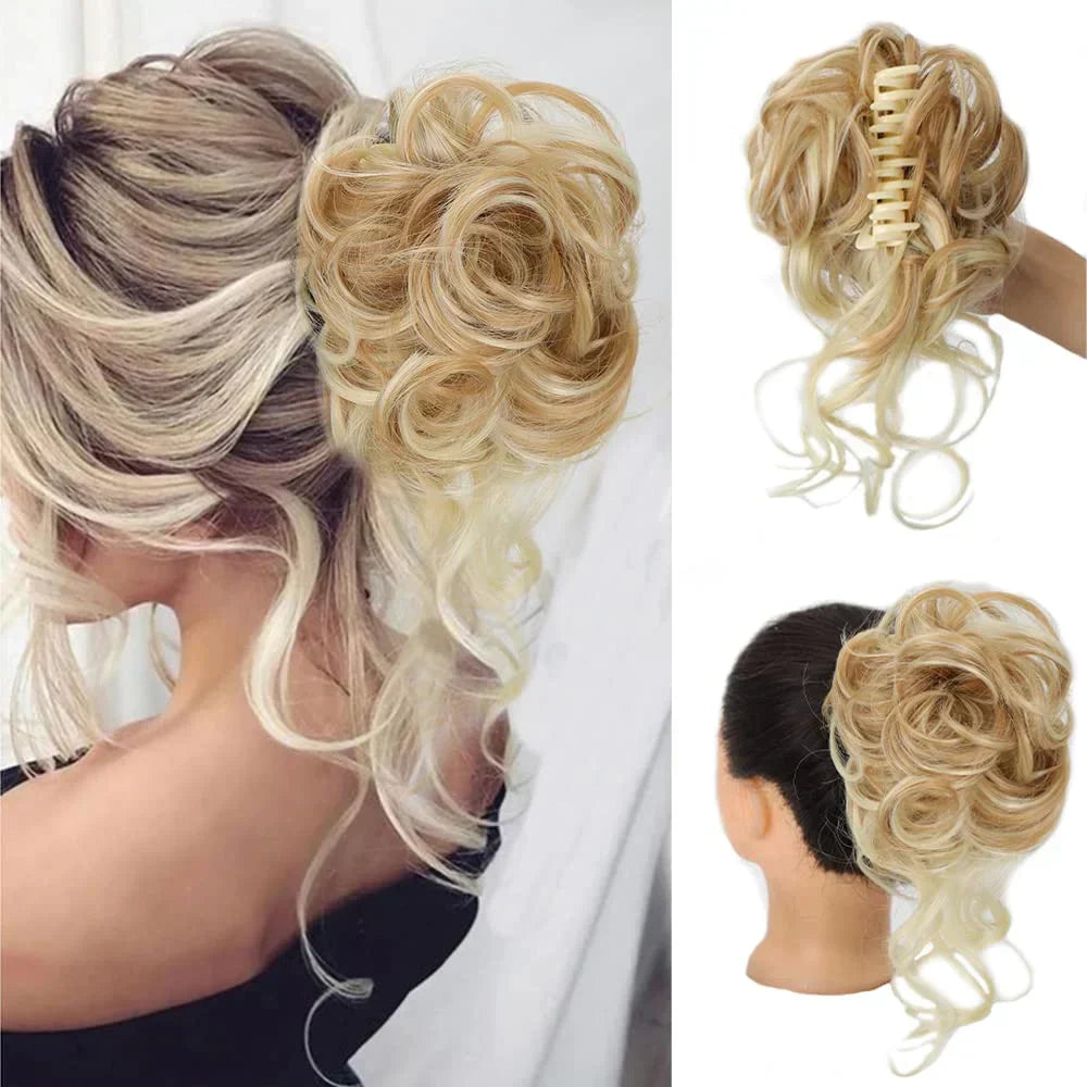 Women's Clip-In Hair Bun | Curly & Natural-Looking | Synthetic Hair & Secure Clip | All-Day Hold