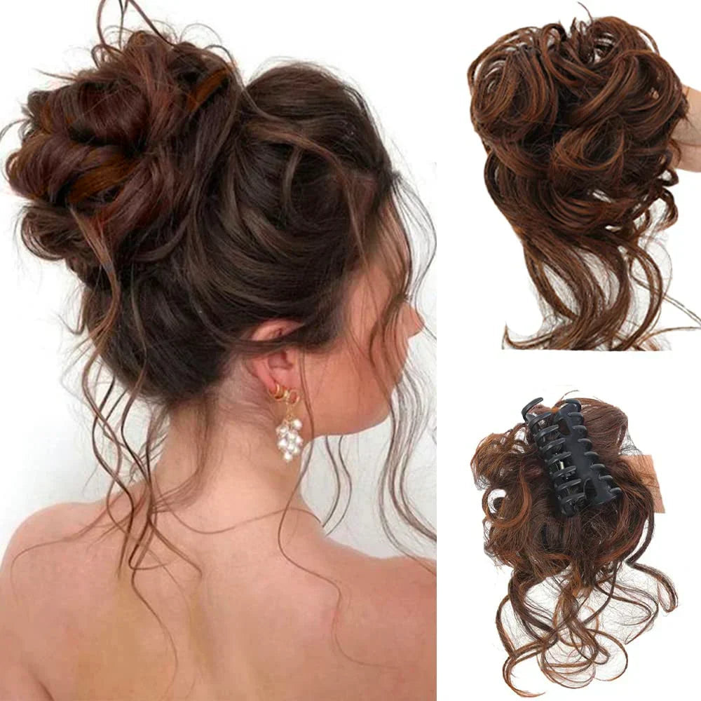 Women's Clip-In Hair Bun | Curly & Natural-Looking | Synthetic Hair & Secure Clip | All-Day Hold