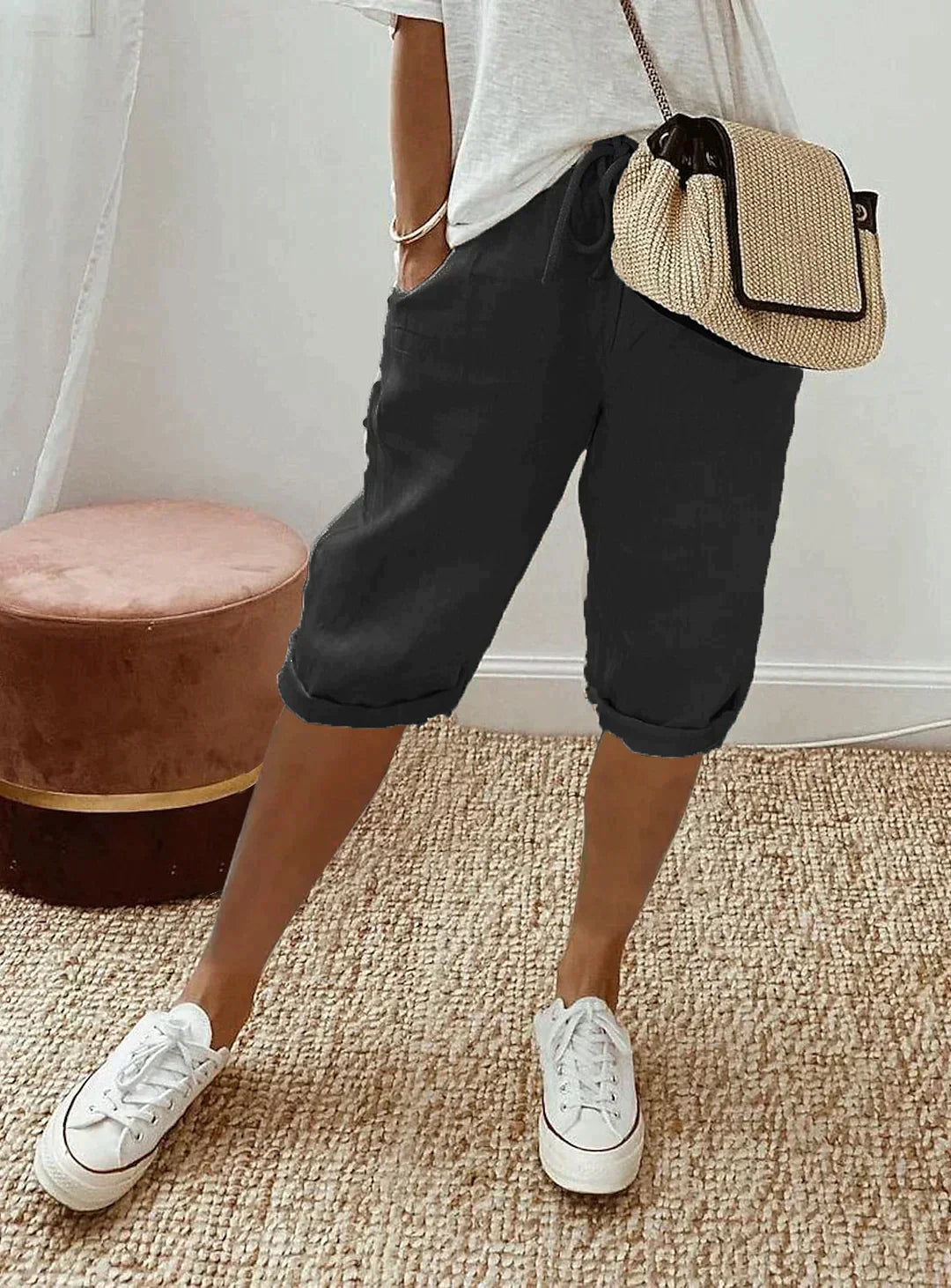 Women's Cropped Capris | Relaxed Fit & Drawstring Waist | Lightweight Linen