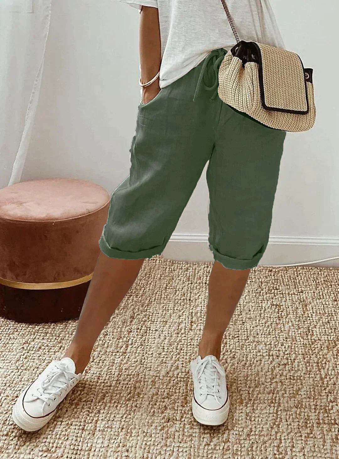 Women's Cropped Capris | Relaxed Fit & Drawstring Waist | Lightweight Linen
