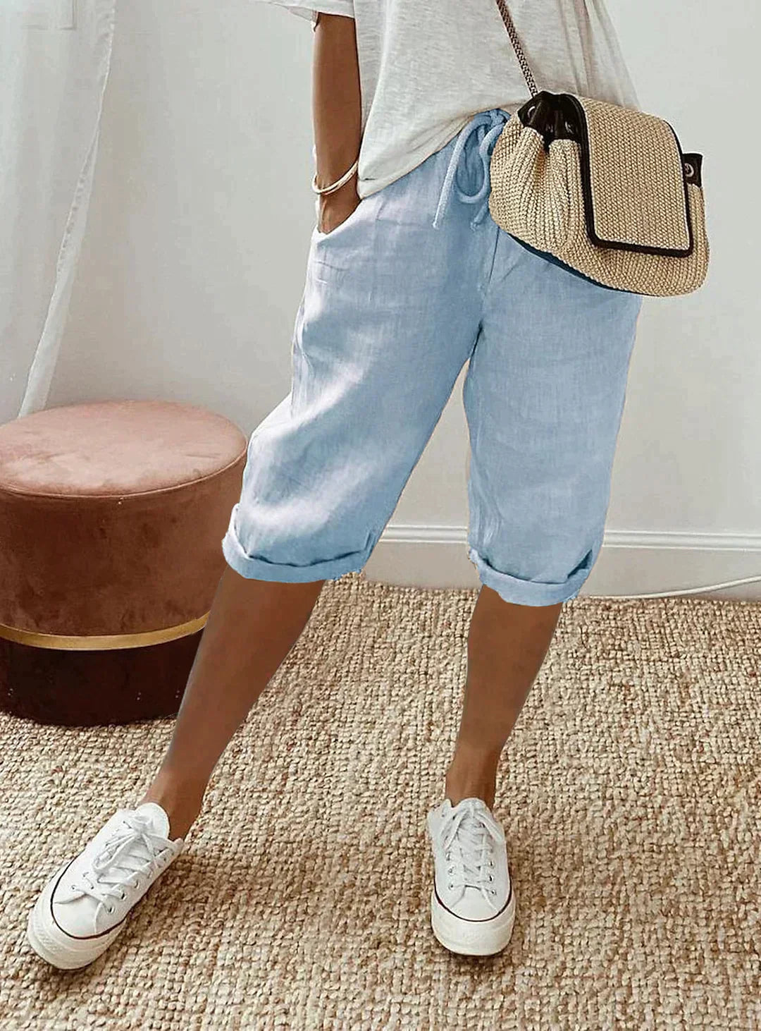 Women's Cropped Capris | Relaxed Fit & Drawstring Waist | Lightweight Linen