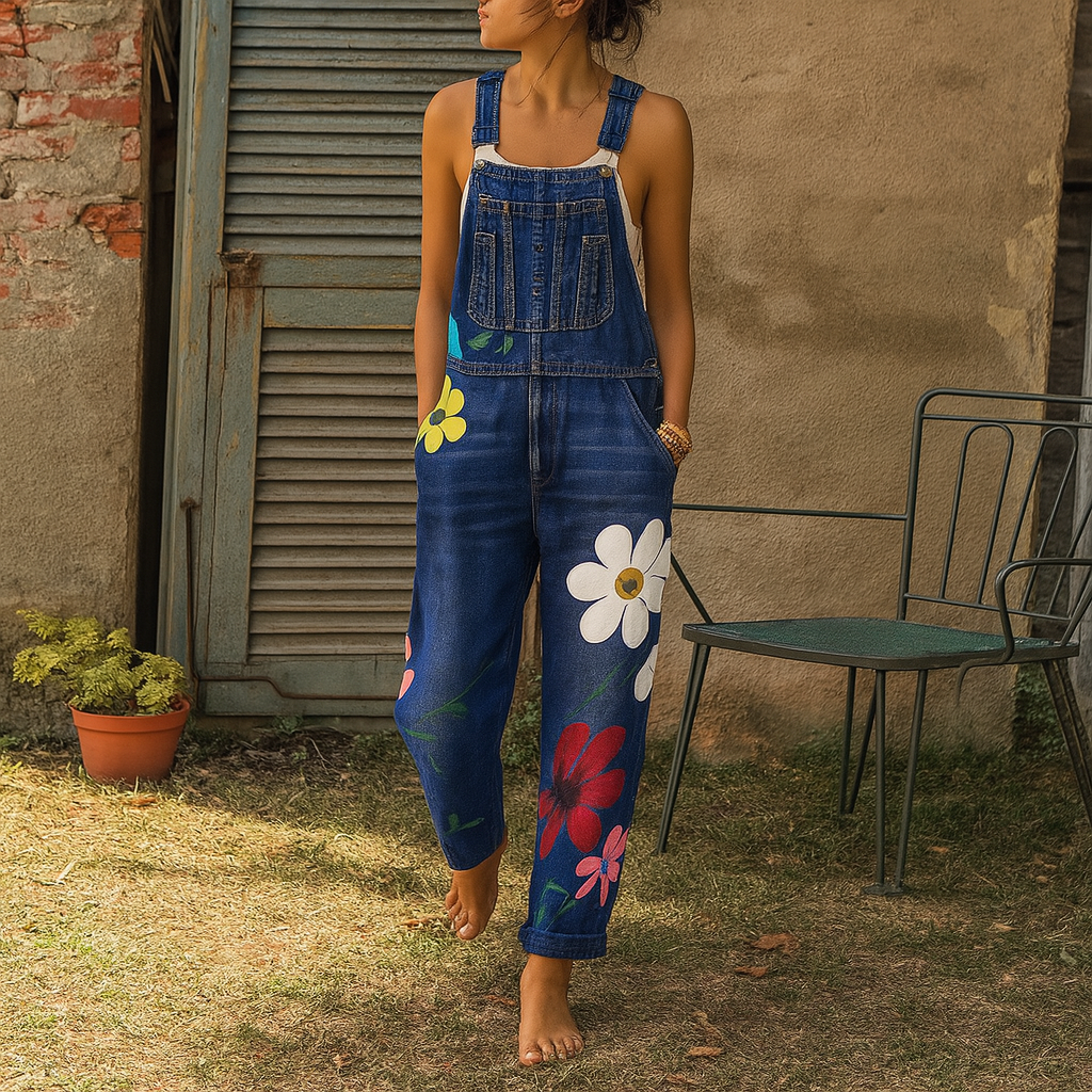 Women's Denim Jumpsuit | Floral Print | Lightweight Cotton Denim | Comfortable Fit