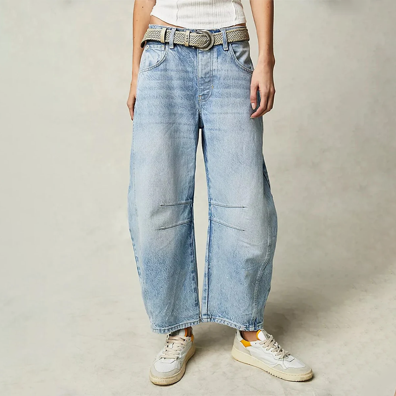 Women's High-Waisted Barrel Leg Pants | Ankle-Length with Patch Detail | Comfortable Fit