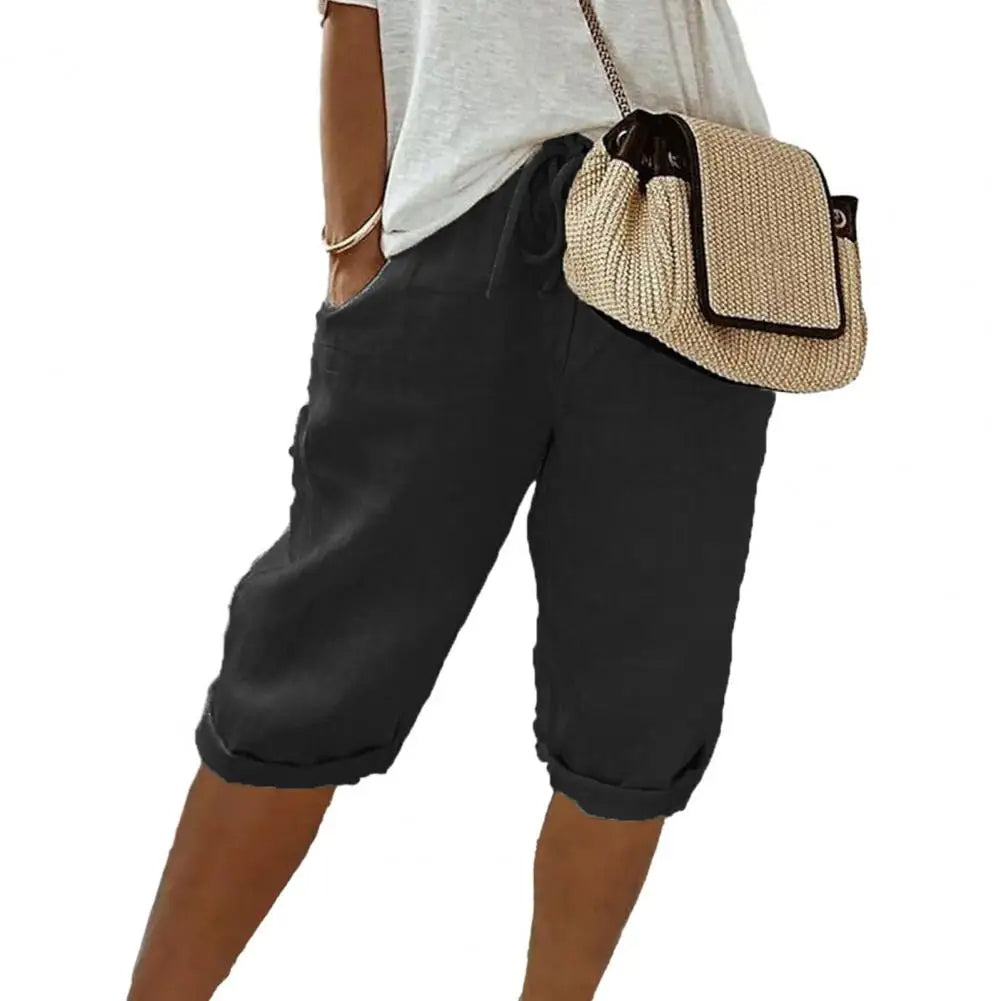 Women's Knee-Length Shorts | Adjustable Drawstring Waist | Breathable Cotton | Comfortable Fit