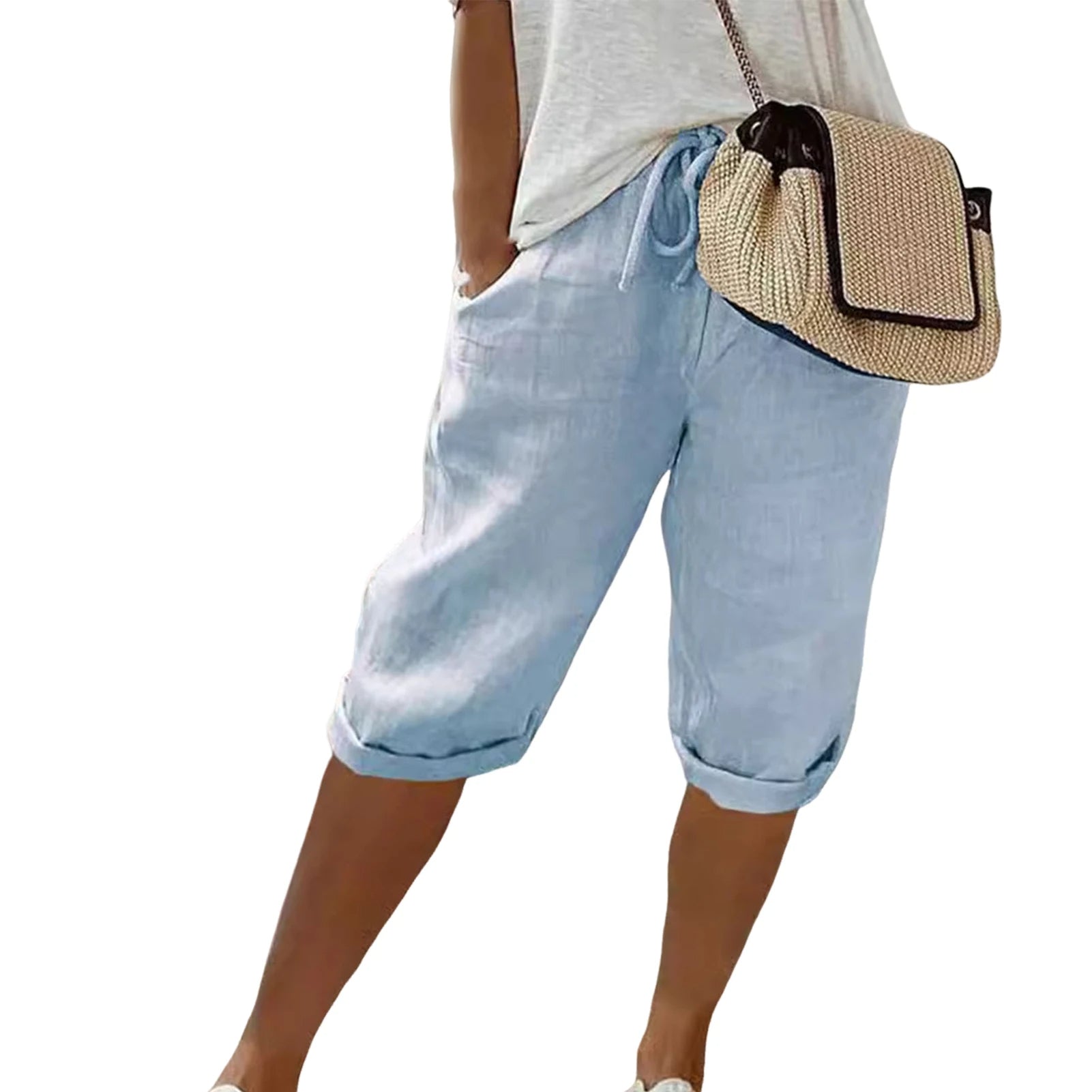 Women's Knee-Length Shorts | Adjustable Drawstring Waist | Breathable Cotton | Comfortable Fit