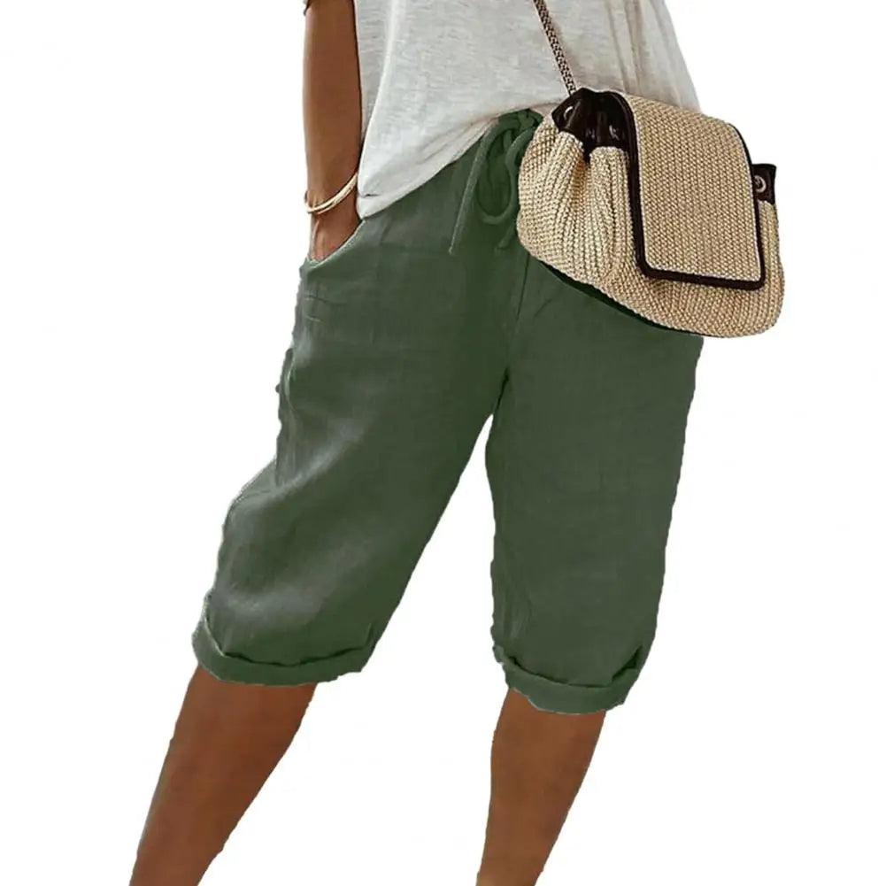 Women's Knee-Length Shorts | Adjustable Drawstring Waist | Breathable Cotton | Comfortable Fit