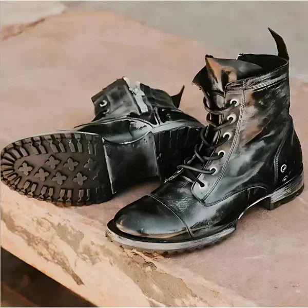 Women's Lace-Up Cap Toe Boots | Classic Vintage Style | Genuine Leather & Rubber Sole