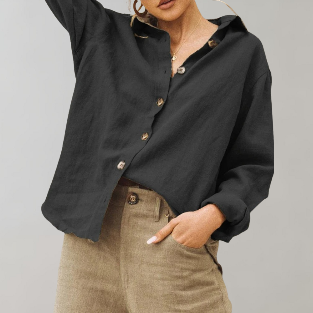 Women's Relaxed Fit Button-Down Shirt | Breezy Linen-Cotton Blend | Lightweight Breathable Fabric