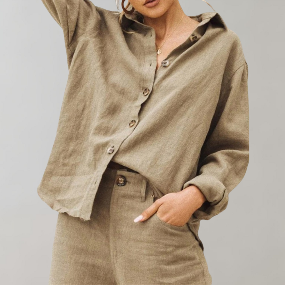 Women's Relaxed Fit Button-Down Shirt | Breezy Linen-Cotton Blend | Lightweight Breathable Fabric