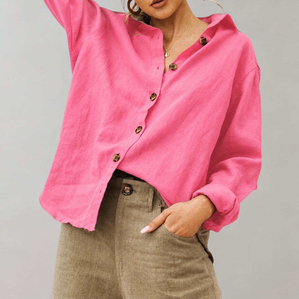 Women's Relaxed Fit Button-Down Shirt | Breezy Linen-Cotton Blend | Lightweight Breathable Fabric