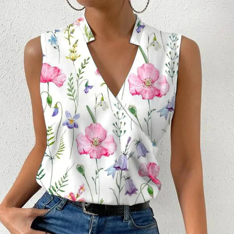 Women's Sleeveless Top | Elegant Floral V-Neck | Premium Fabric | Comfortable Fit
