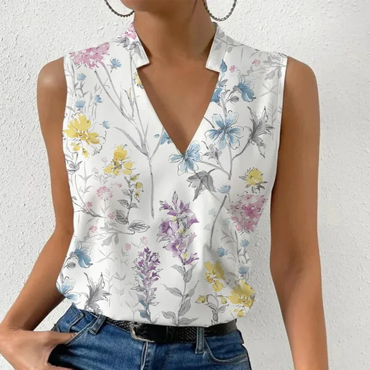 Women's Sleeveless Top | Elegant Floral V-Neck | Premium Fabric | Comfortable Fit