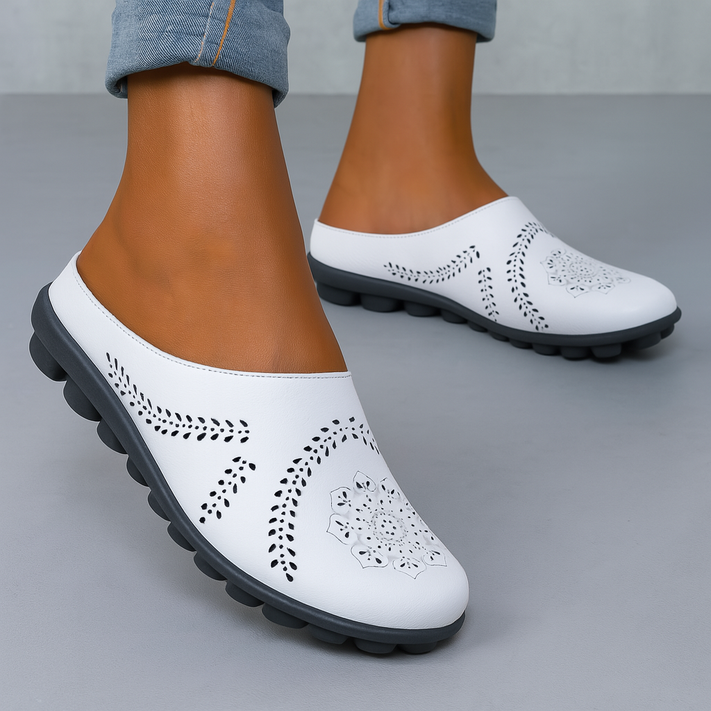 Women’s Slip-On Sandals | Cutout Design | Orthotic Insole & Genuine Leather Upper | All-Day Comfort