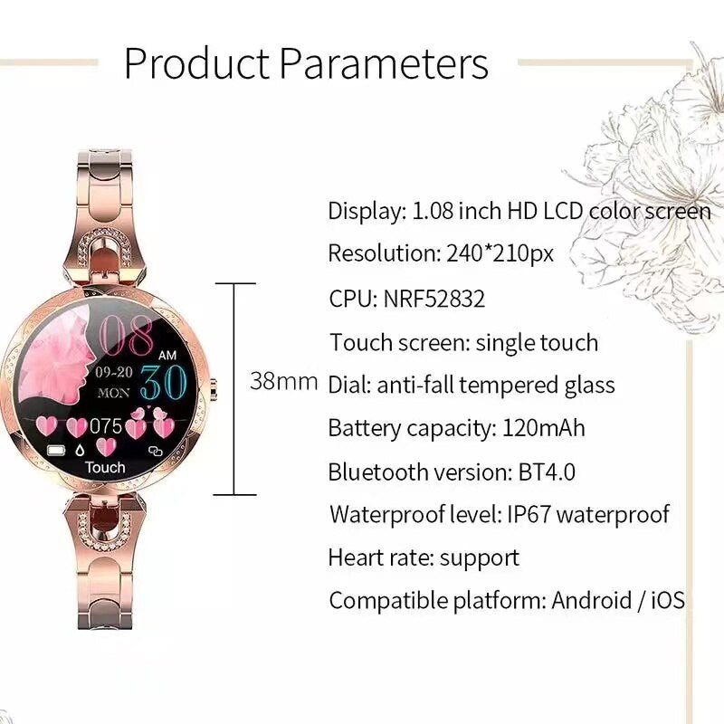 Women's Smartwatch | Waterproof Fitness Tracker | Heart Rate & Blood Pressure Monitor