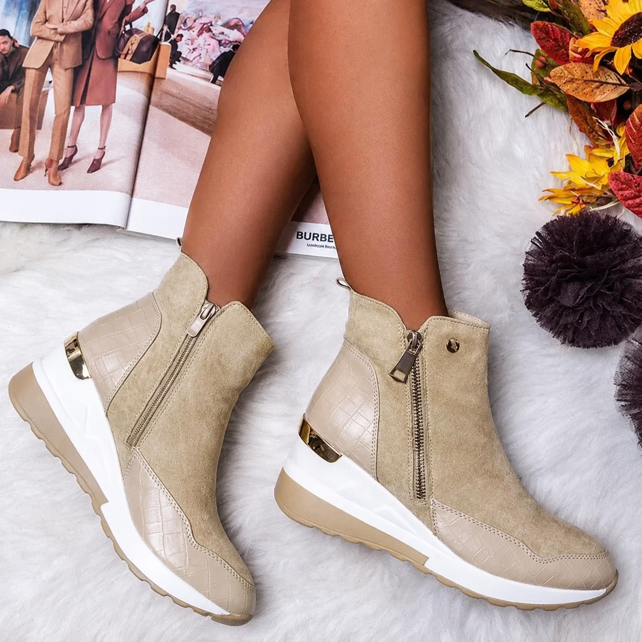 Women's Wedge Ankle Boots | Waterproof Side-Zip | Non-Slip Outsole & Mid-Height | All-Weather