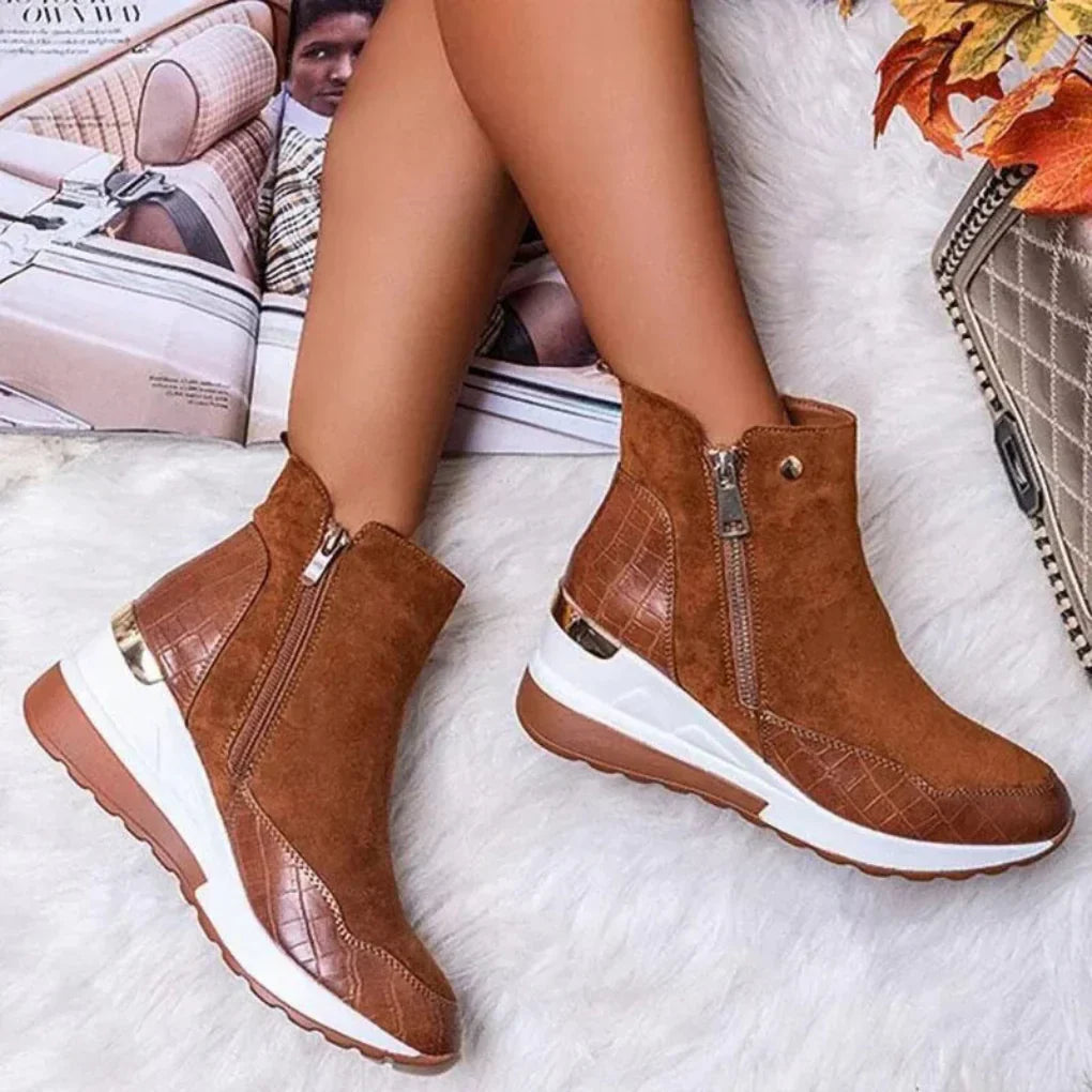 Women's Wedge Ankle Boots | Waterproof Side-Zip | Non-Slip Outsole & Mid-Height | All-Weather