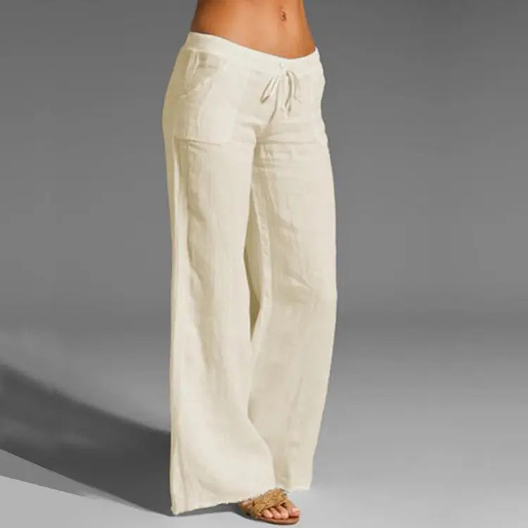 Women's Wide-Leg Trousers | Breezy Linen Blend | Elastic Waist & Loose Fit | Travel Ready